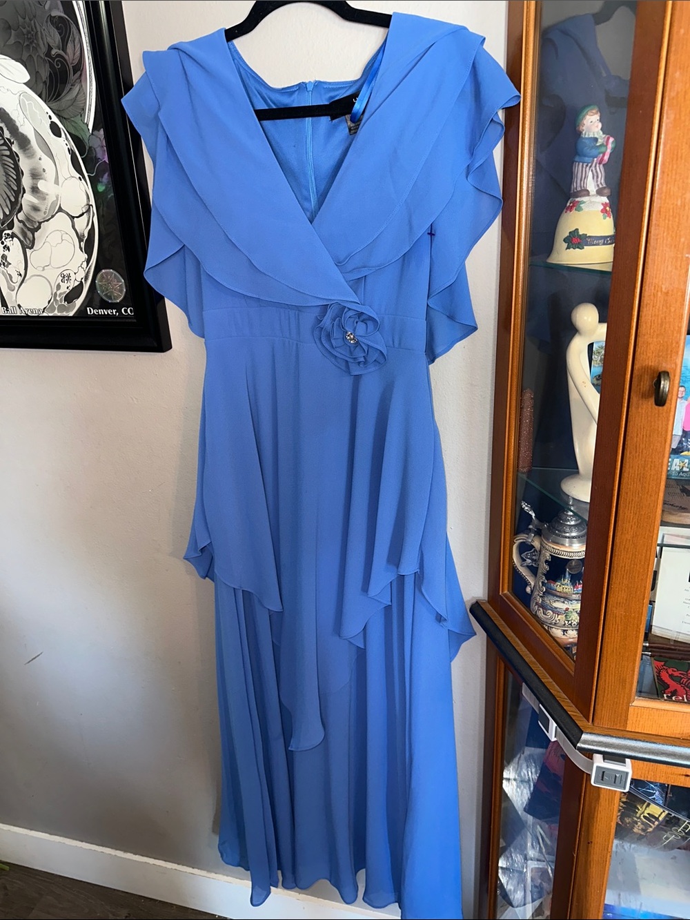 Jessica Howard Periwinkle Blue Ruffle V-Neck Maxi Dress